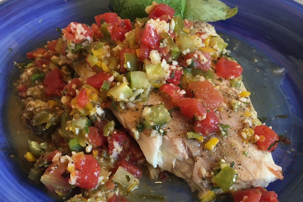 Lemon Fish with Tomatillo-Rotel® “Salsa”