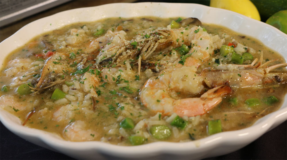 Risotto with Seafood, Oyster Mushrooms, Morels and Asparagus